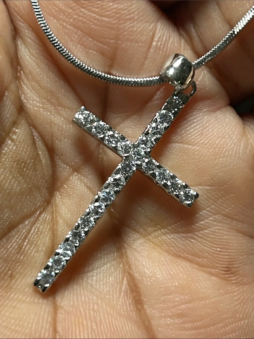 Silver zirconia Cross Pendant Necklace - White/Silver